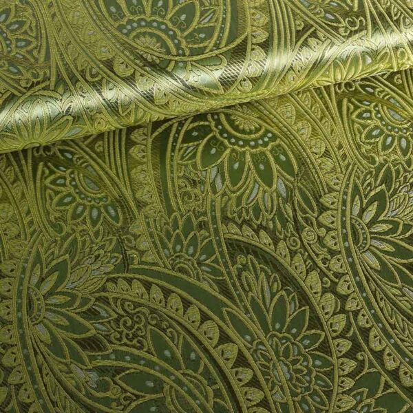 Jacquard fantasie bloem licht olijf goud