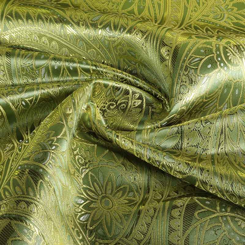 Jacquard fantasie bloem licht olijf goud