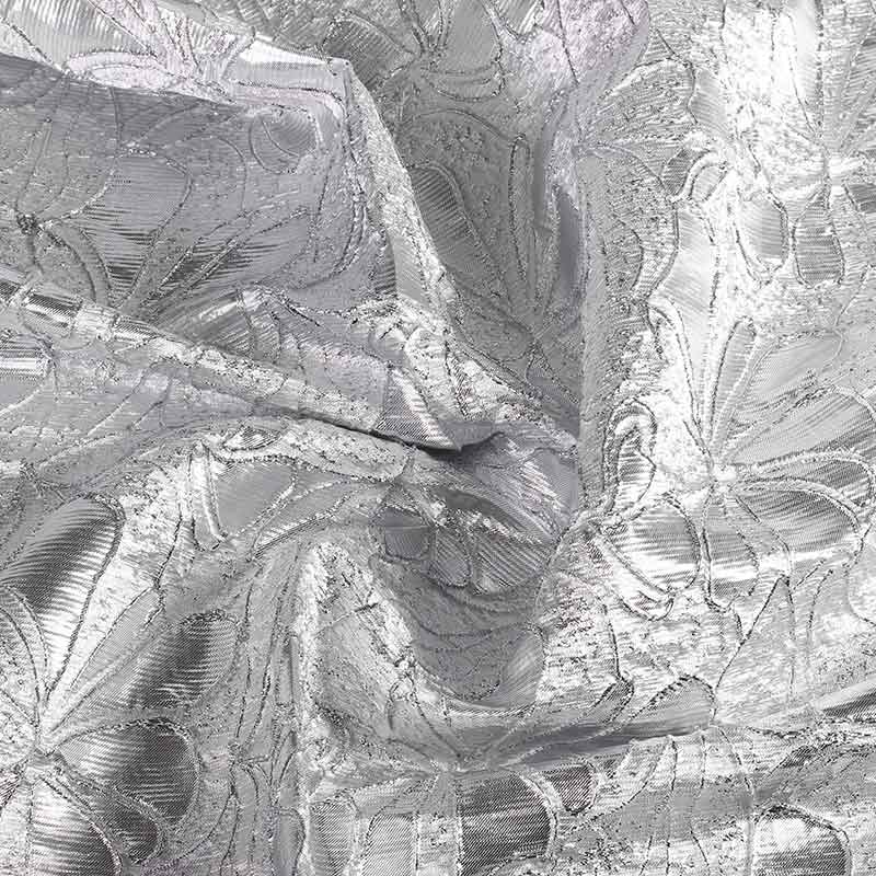 Jacquard stof bloem tone-in-tone lurex zilver
