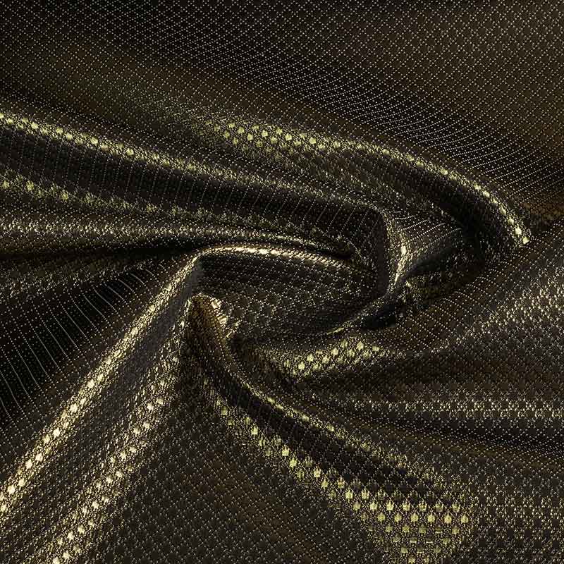 Jacquard mini ruit stof metallic zwart/goud