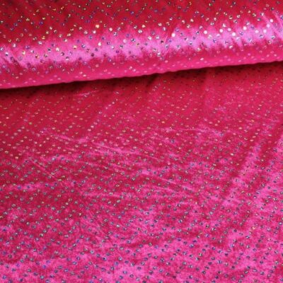 Velours de panne fuchsia met zilveren hologram pailletten