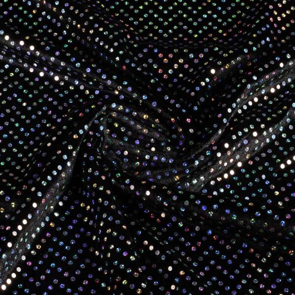 Velours de panne zwart zilver hologram pailletten