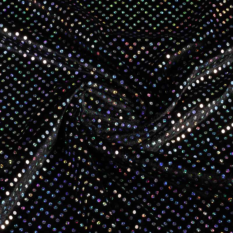 Velours de panne zwart zilver hologram pailletten