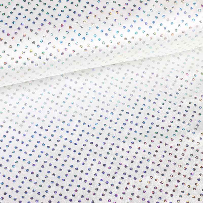 Velours de panne wit met zilveren hologram pailletten
