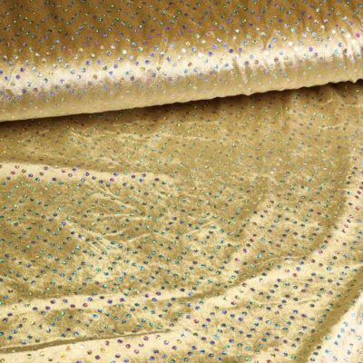 Velours de panne goud met zilveren hologram pailletten
