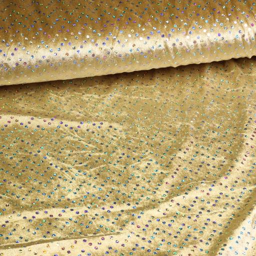 Velours de panne goud met zilveren hologram pailletten