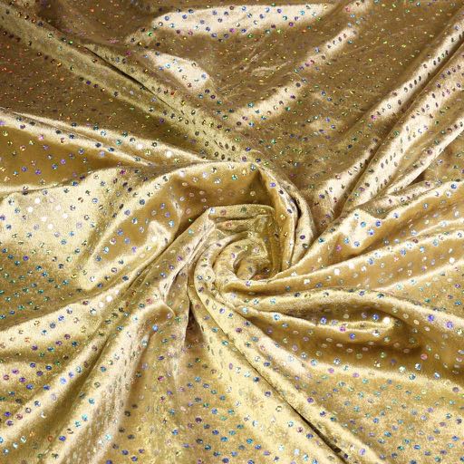 Velours de panne goud met zilveren hologram pailletten