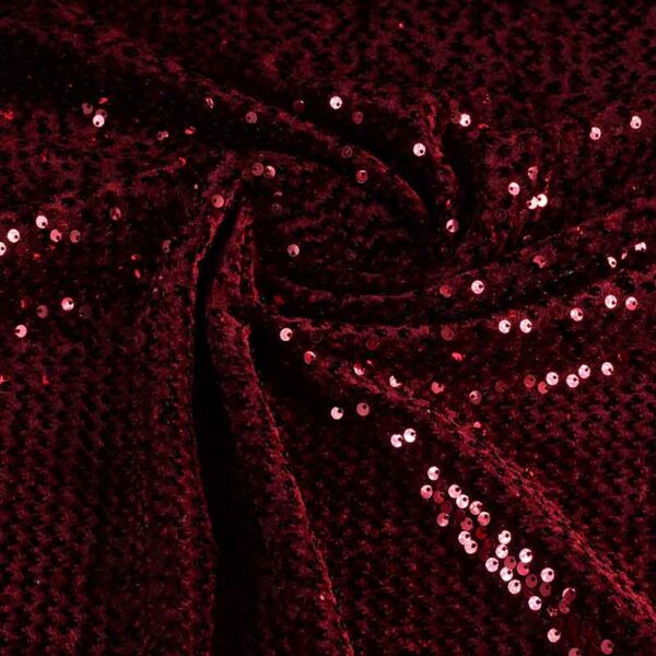 Velvet stof stretch bordeaux met pailletten