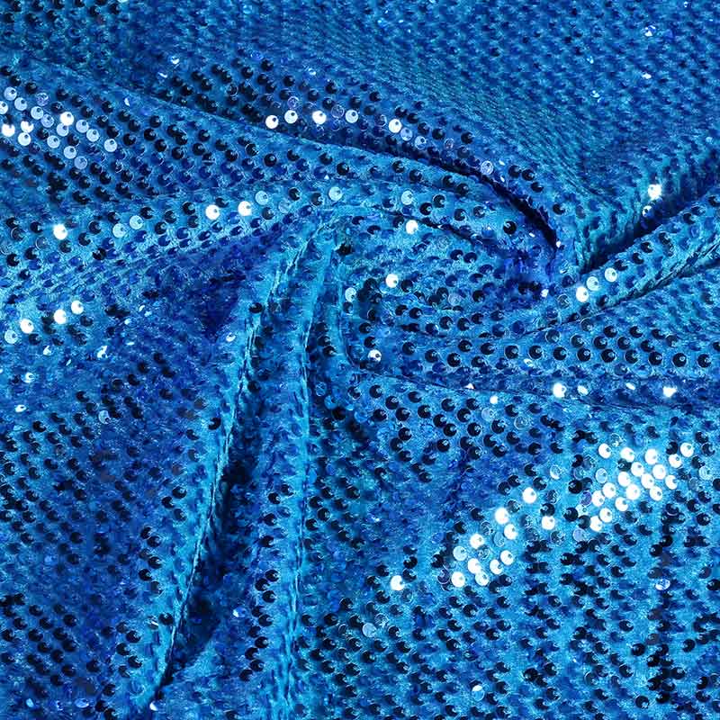 Velvet stof stretch aqua met pailletten