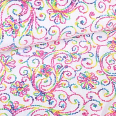 Terlenka stof wit met multicolor pailletten