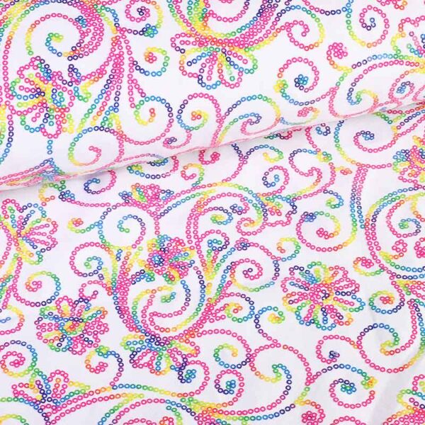 Terlenka stof wit met multicolor pailletten