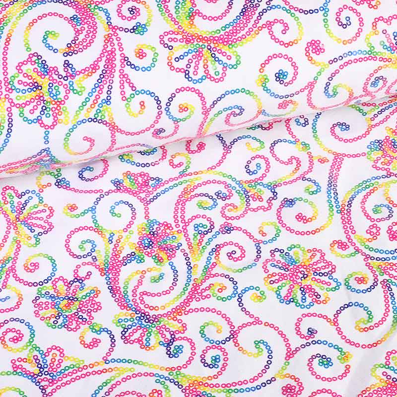 Terlenka stof wit met multicolor pailletten