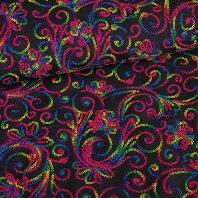 Terlenka stof zwart met multicolor pailletten