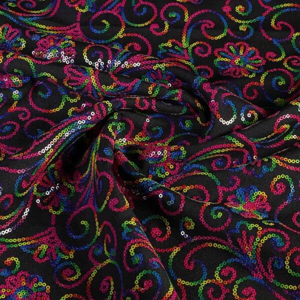 Terlenka stof zwart met multicolor pailletten