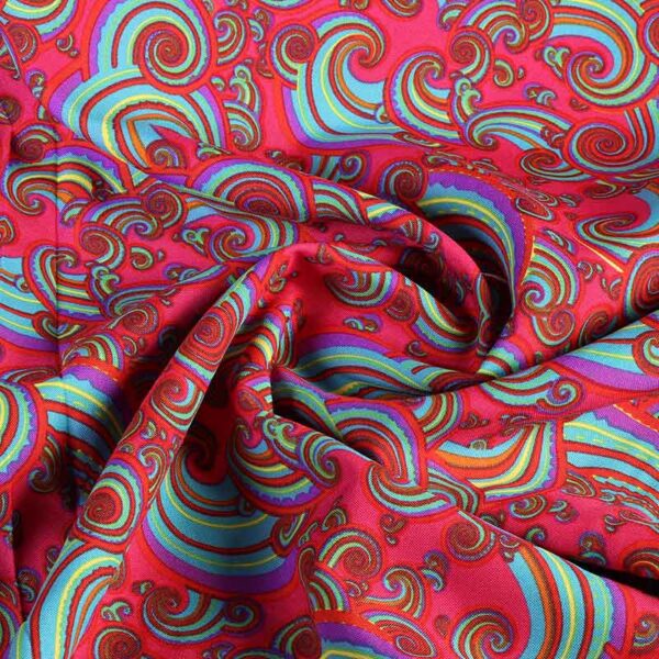 Terlenka stof paisley multicolor fuchsia