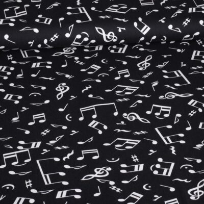 Katoen stof poplin muzieknoot zwart