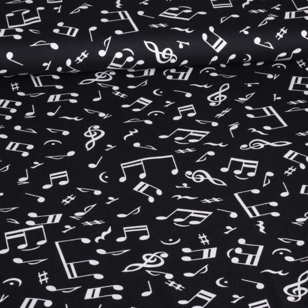 Katoen stof poplin muzieknoot zwart