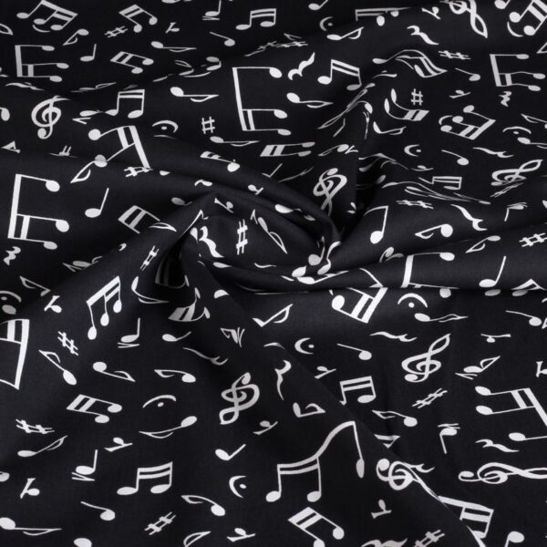 Katoen stof poplin muzieknoot zwart