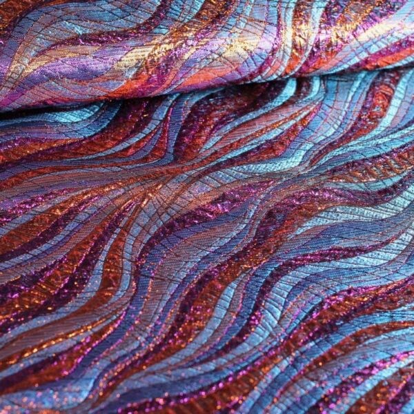 Bubbel brokaat jacquard stof paars/oranje