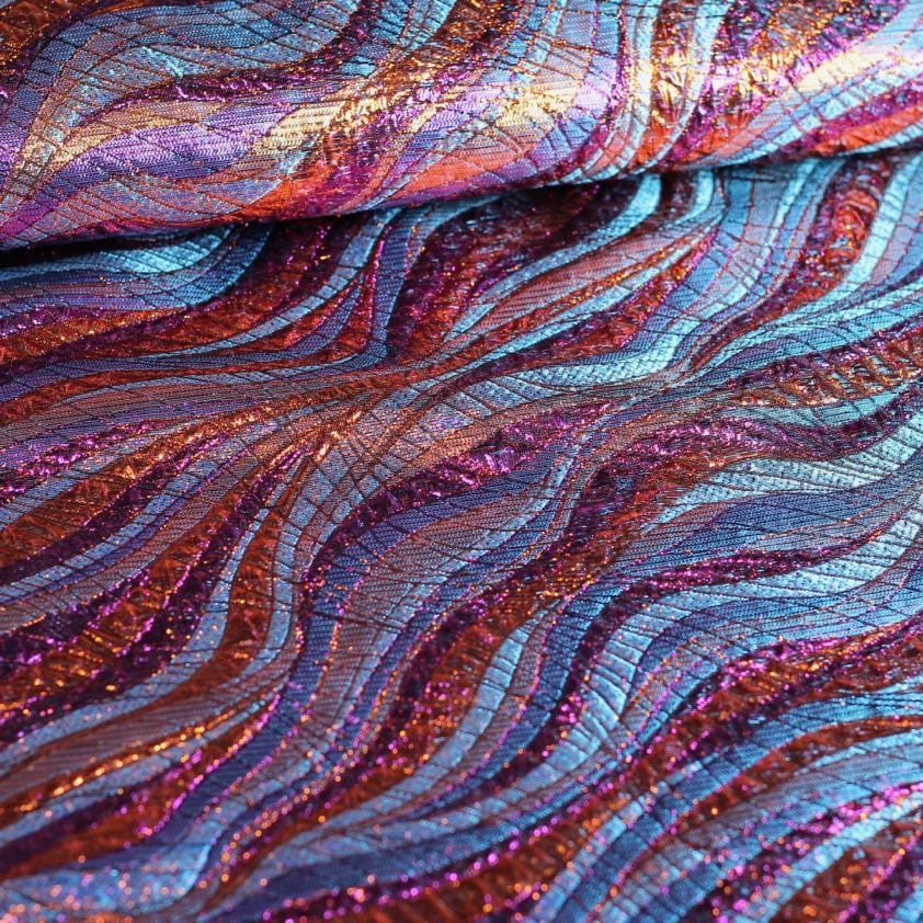 Bubbel brokaat jacquard stof paars/oranje