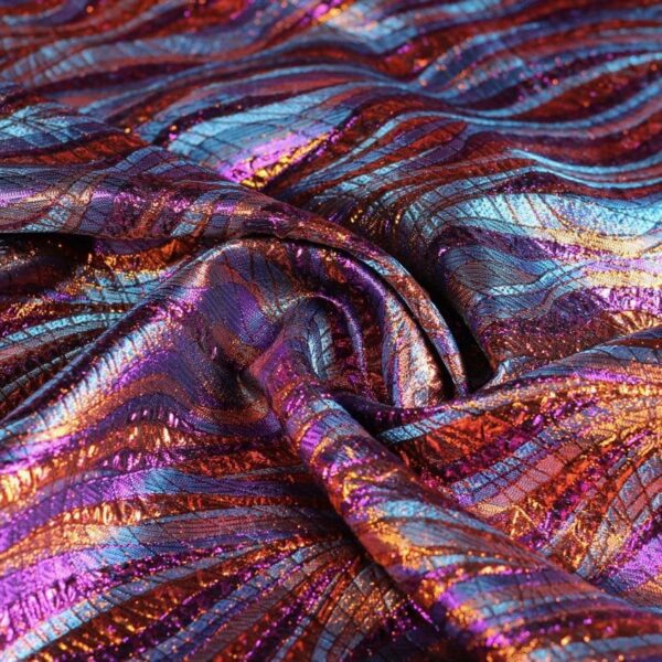 Bubbel brokaat jacquard stof paars/oranje