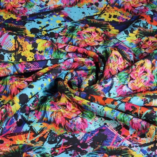 Terlenka stof multicolor leeuw digitaal bedrukt