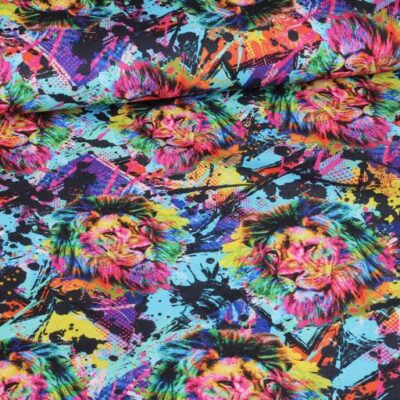 Terlenka stof multicolor leeuw digitaal bedrukt