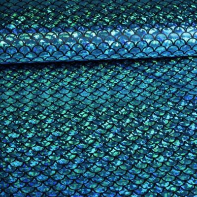 Jersey stretch Zeemeermin foil aqua