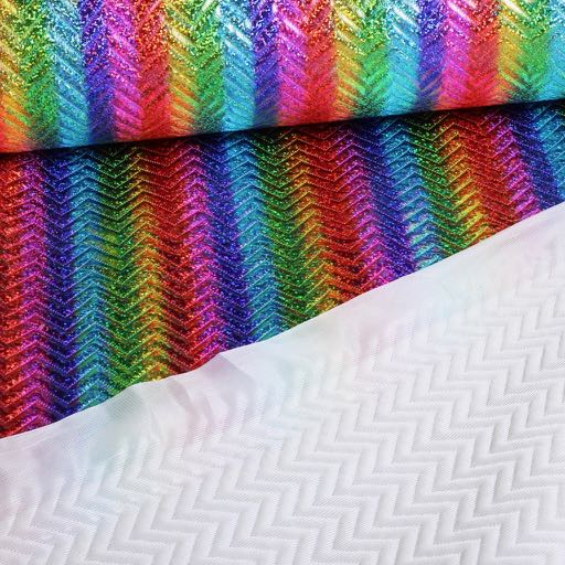Step zigzag hologram glitter stof regenboog