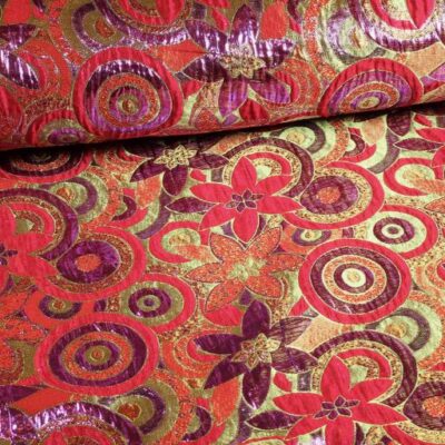Brokaat bloem stof multicolor rood paars lurex