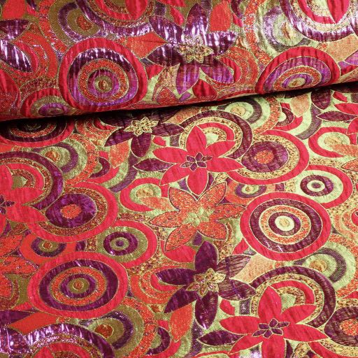 Brokaat bloem stof multicolor rood paars lurex