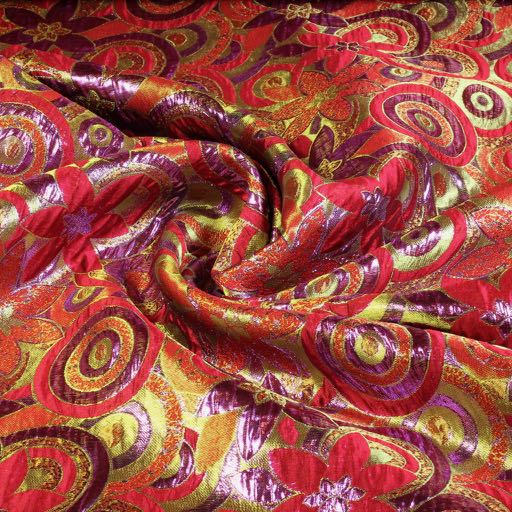 Brokaat bloem stof multicolor rood paars lurex