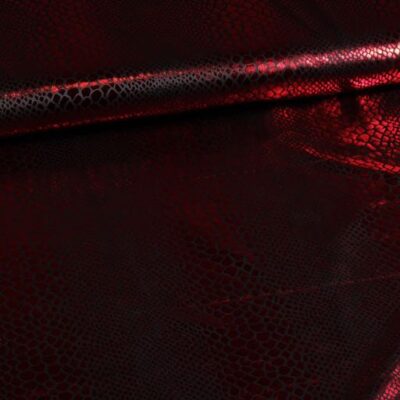 Jersey stretch stof krokodil zwart/rood foil