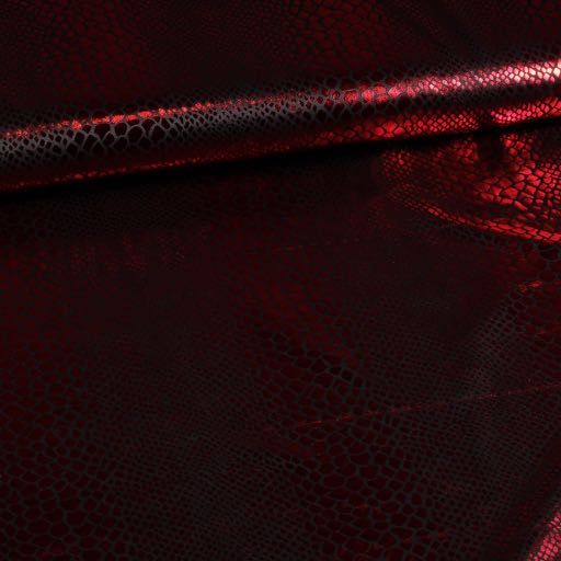 Jersey stretch stof krokodil zwart/rood foil