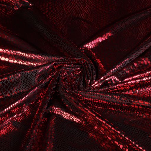 Jersey stretch stof krokodil zwart/rood foil