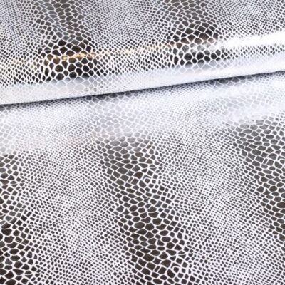 Jersey stretch stof Krokodil wit zilver foil