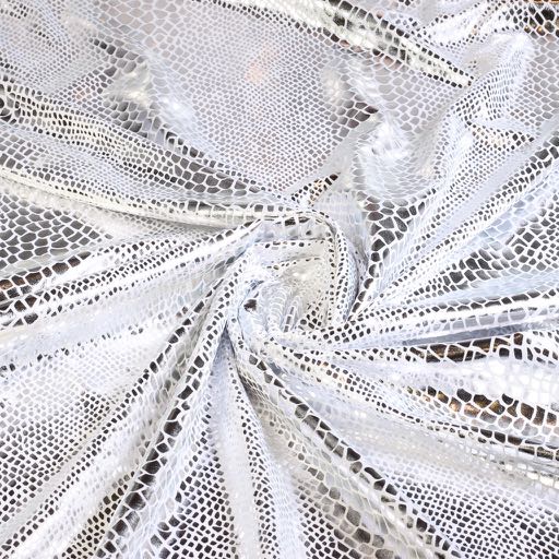 Jersey stretch stof Krokodil wit zilver foil