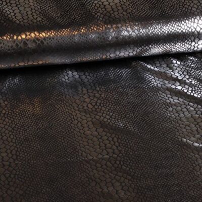 Jersey stof krokodil zwart zilver foil