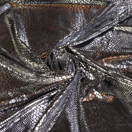 Jersey stof krokodil zwart zilver foil