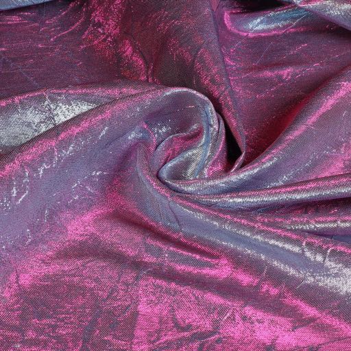 Lurex stof gekreukt zilver/fuchsia