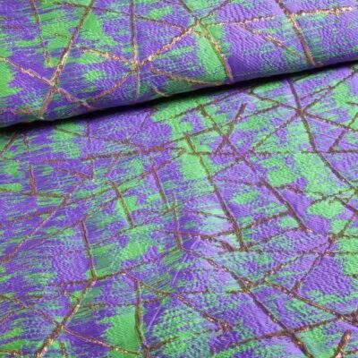Jacquard stof goud lurex abstract groen/paars