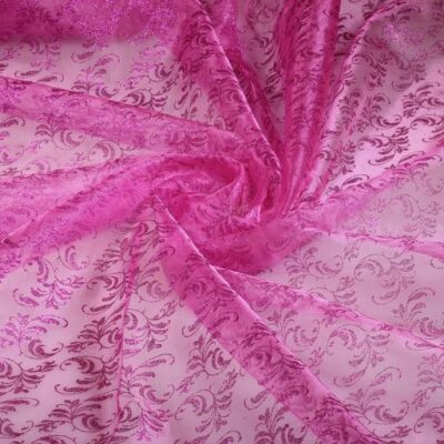 Organza bedrukt glitter fuchsia