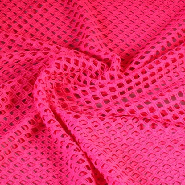 Elastische netstof grof fluor roze