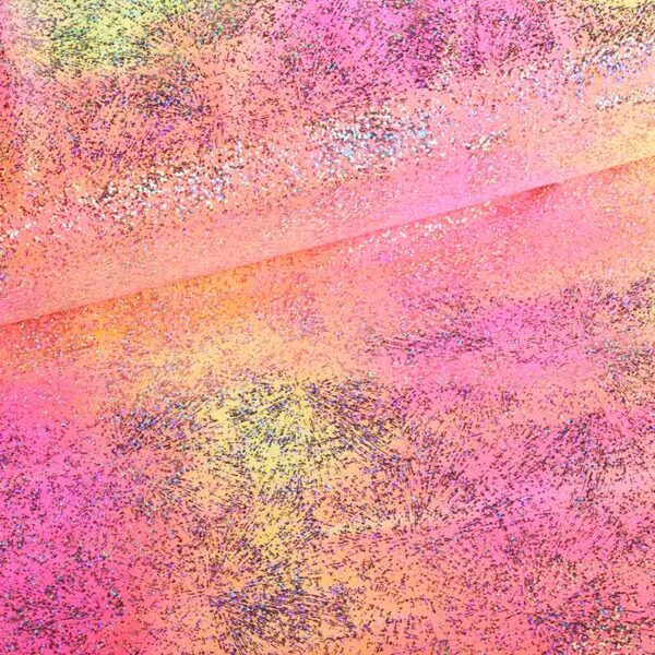 Stretch 4-way stof tye dye foil multicolor fuchsia