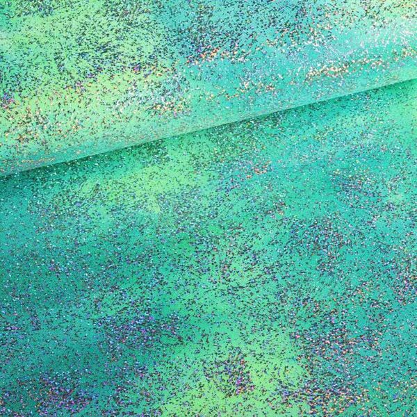 Stretch 4-way stof tye dye silver foil multicolor groen