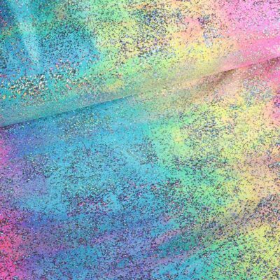 Stretch 4-way stof tye dye silver foil multicolor