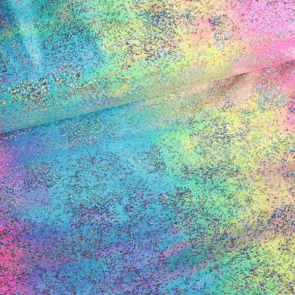 Stretch 4-way stof tye dye silver foil multicolor