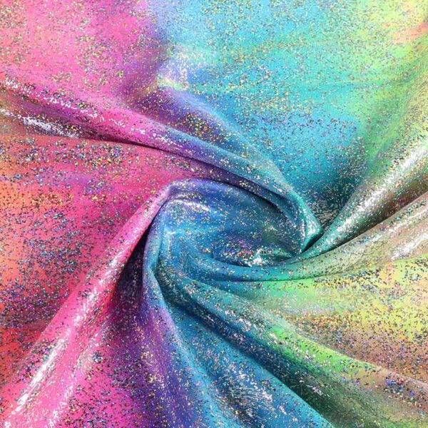 Stretch 4-way stof tye dye silver foil multicolor