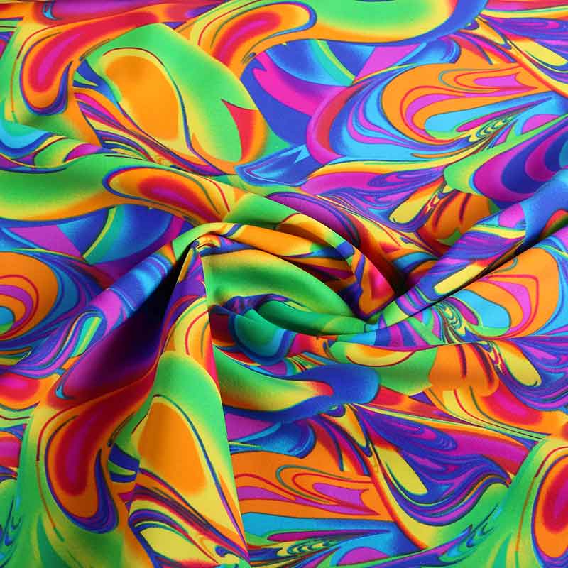Stretch 4 way stof fantasy multicolor