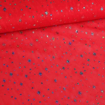 Mesh stof hologram glitter ster rood